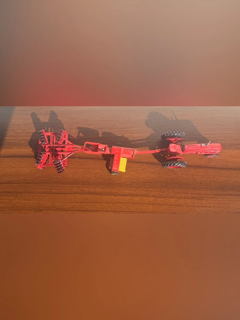 Vintage 3 Piece Red and yellow tractor trailer toy Set #tractor #farmtoy